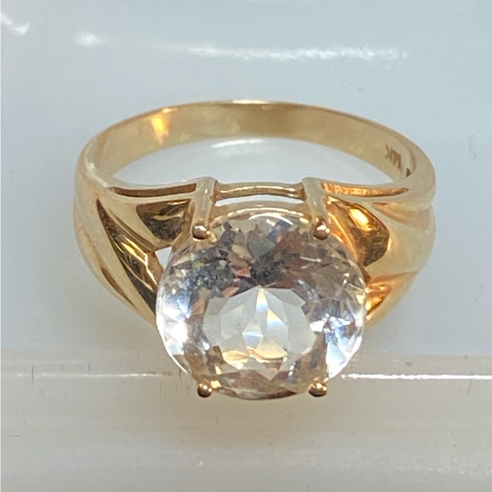 Vintage 14K Yellow Gold Moissanite Solitaire Ring Size 6 Large Sparkly - Picture 3 of 16